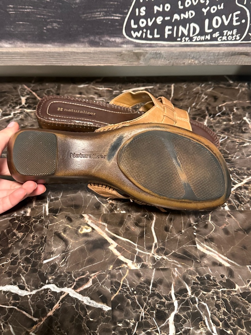 Naturalizer Tan Brown Leather Slip-On Sandal - Picture 2 of 3